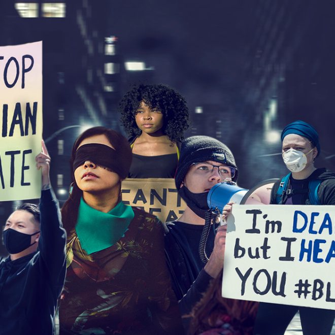 Unga människor protesterar med skyltar