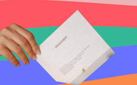 Valkuvert och globalportalens färger i bakgrunden.