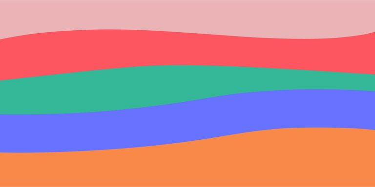 vågor i rosa, rött, grönt, blått och orange