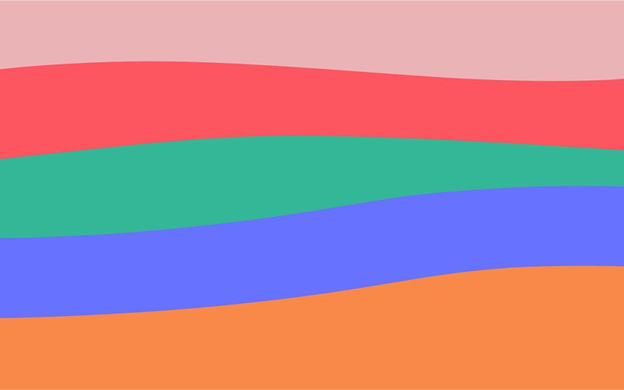 vågor i rosa, rött, grönt, blått och orange