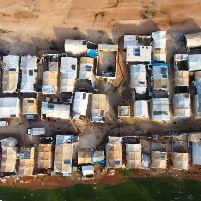 Ett flyktingläger fotat ovanifrån.