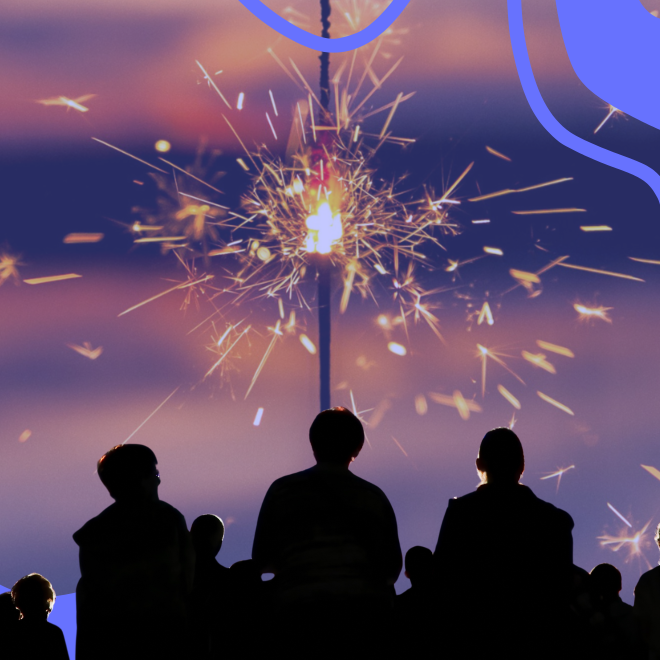 Stort tomtebloss. Människr i förgrunden som tittar mot tomteblosset.