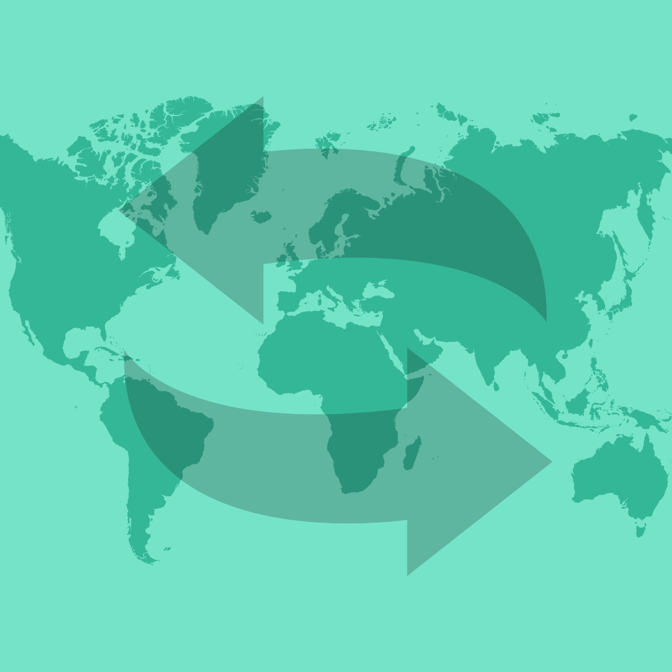 Världskarta med två pilar som visar in-och utflöden