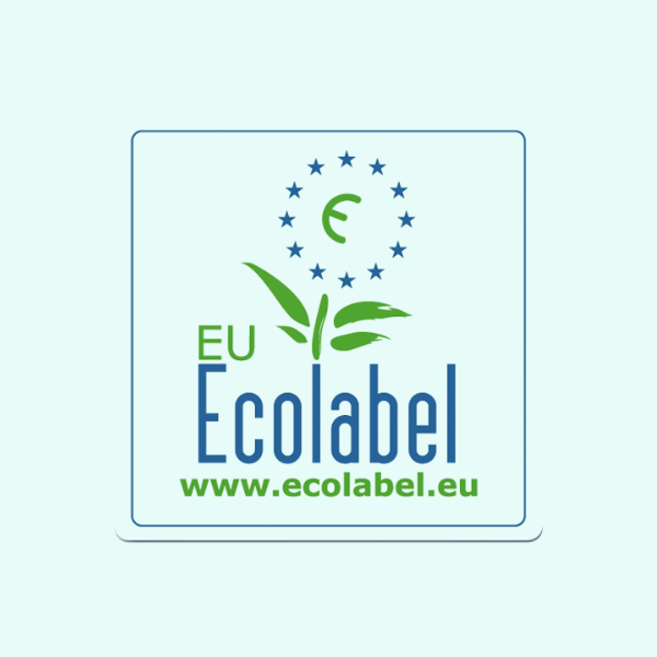 EU Ecolabel logotyp mot ljusgrön bakgrund.