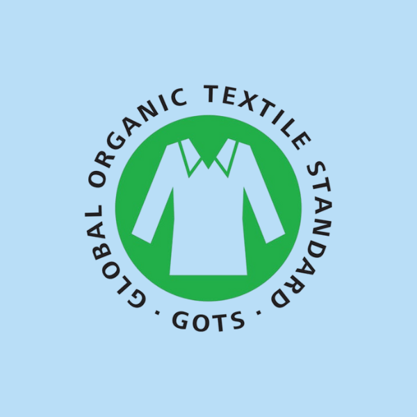 GOTS logotyp mot blå bakgrund