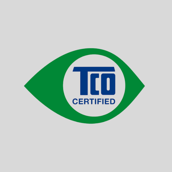TCO Certified logotyp mot grå bakgrund