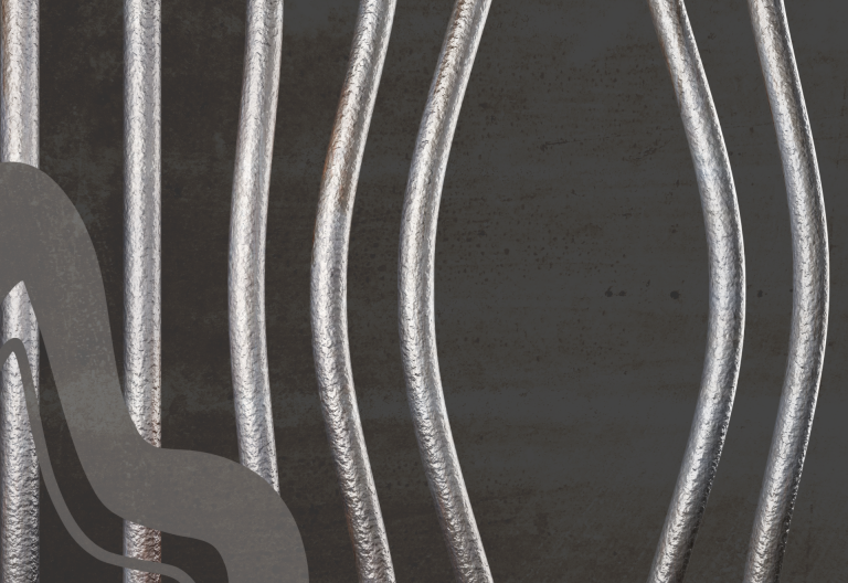 Svart bakgrund, galler som är lite uppbrutet