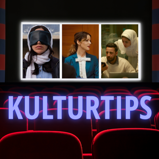 Texten Kulturtips mot bakgrund av en biosalong där tre filmer och tv-serier syns som listas i artikeln.