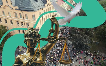 Bildkollage klimatdemonstration, duva och bronsstaty