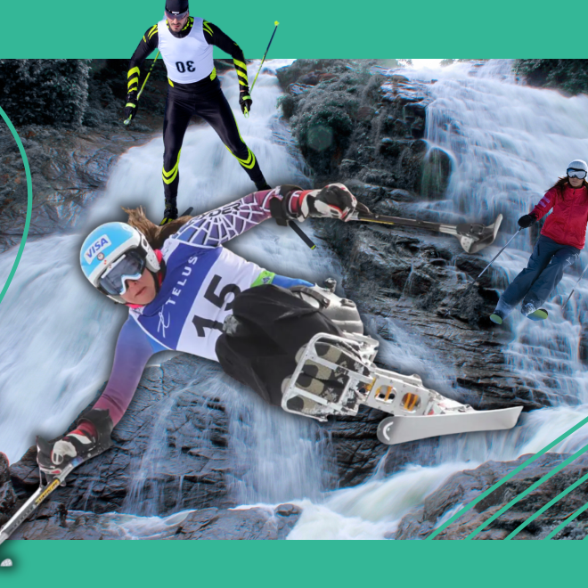 Skidåkare i ett vattenfall