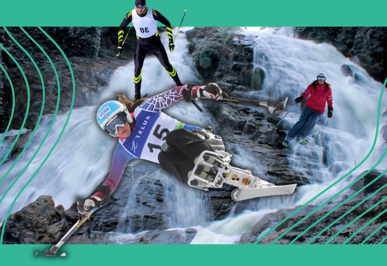 Skidåkare i ett vattenfall