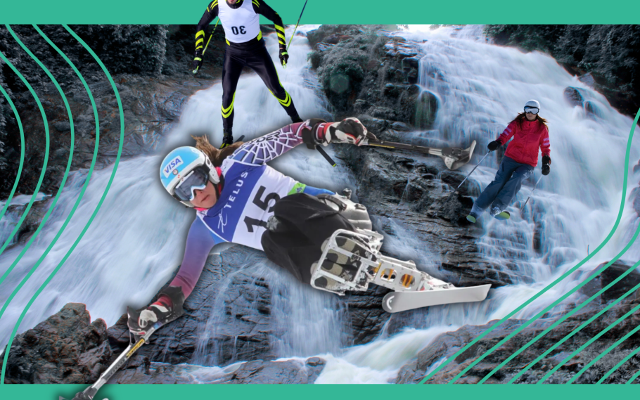 Skidåkare i ett vattenfall